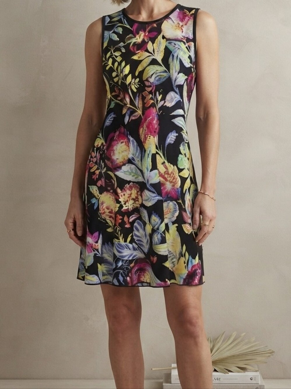 Sleeveless Black Floral Mini Dress